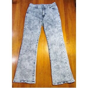 Mens Black‎ Acid Wash Flare Jeans Size L 80s rocker y2k grunge hippy